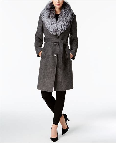 michael kors fox fur trimmed coat|Faux Fur Trim Wool Blend Coat .